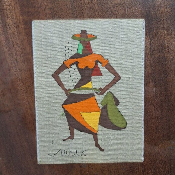 Vintage Virgilio Nabais Artwork Brazilian Woman Farmer Framed 15 x 12 Fabric - Picture 2 of 5